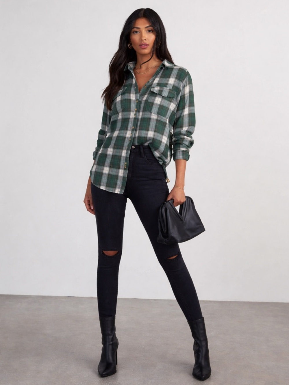 VICI Women’s Green Plaid Petaluma Cotton Blend Button-Down Shirt Size XL